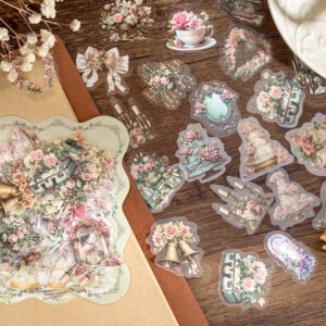 Floral Clear Transparent Stickers - Window, Coffee, Key, Vase, Bear, Girl, Wreath floral pet stickers window coffee key vase bear girl wreath b3