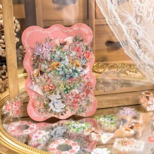 Floral Clear Transparent Stickers - Window, Coffee, Key, Vase, Bear, Girl, Wreath floral pet stickers window coffee key vase bear girl wreath b7