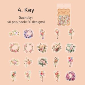 Floral Clear Transparent Stickers - Window, Coffee, Key, Vase, Bear, Girl, Wreath floral pet stickers window coffee key vase bear girl wreath sku 4