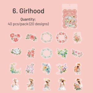 Floral Clear Transparent Stickers - Window, Coffee, Key, Vase, Bear, Girl, Wreath floral pet stickers window coffee key vase bear girl wreath sku 6