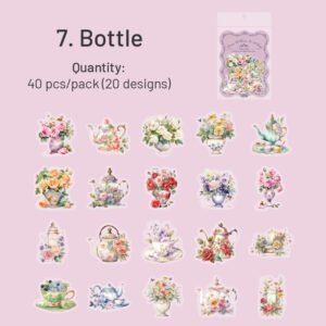 Floral Clear Transparent Stickers - Window, Coffee, Key, Vase, Bear, Girl, Wreath floral pet stickers window coffee key vase bear girl wreath sku 7
