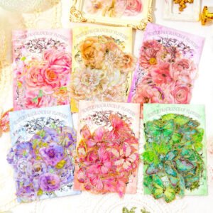 Flower and Butterfly Gold Foil Clear Transparent Stickers