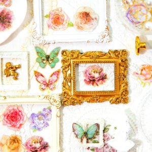 flower and butterfly gold foil pet stickers b5