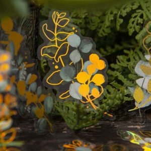 flower and plant holographic hot stamping pet stickers eucalyptus grass rose bouquet daisy b2