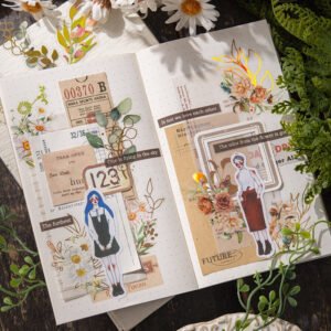 flower and plant holographic hot stamping pet stickers eucalyptus grass rose bouquet daisy b4