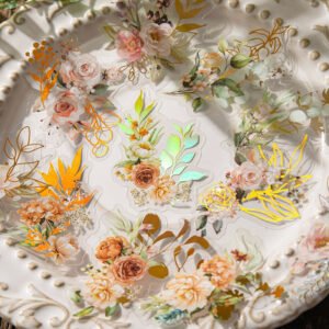 flower and plant holographic hot stamping pet stickers eucalyptus grass rose bouquet daisy b5