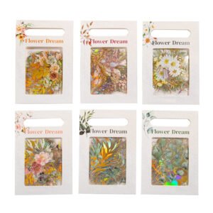 flower and plant holographic hot stamping pet stickers eucalyptus grass rose bouquet daisy b6
