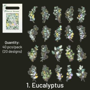 flower and plant holographic hot stamping pet stickers eucalyptus grass rose bouquet daisy sku 1
