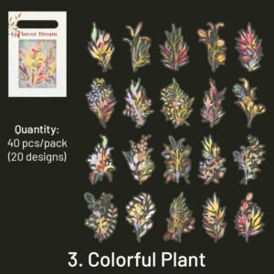 flower and plant holographic hot stamping pet stickers eucalyptus grass rose bouquet daisy sku 3