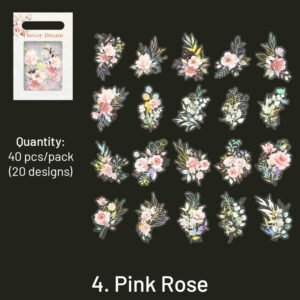 flower and plant holographic hot stamping pet stickers eucalyptus grass rose bouquet daisy sku 4