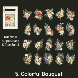 flower and plant holographic hot stamping pet stickers eucalyptus grass rose bouquet daisy sku 5