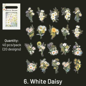 flower and plant holographic hot stamping pet stickers eucalyptus grass rose bouquet daisy sku 6