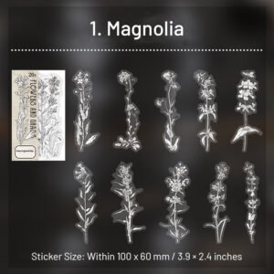 Flower Cottage Plant Stickers - Daisy, Magnolia, Daffodil, Herbs flower cottage plant stickers daisy magnolia daffodil herbs sku 1