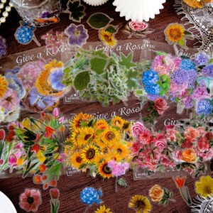 Flower Clear Transparent Stickers - Rose, Hydrangea, Sunflower, Tulip
