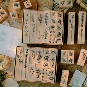 Flower Plant Leaf Wooden Rubber Stamp Set