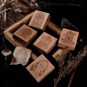 flowers by window vintage baroque wooden rubber stamp b3