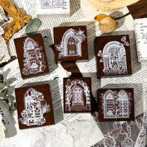 flowers outside the window series window theme wooden rubber stamp a2