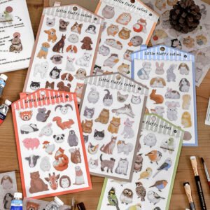 Cartoon Animal Washi Stickers - Cat, Dog, Rabbit, Hamster, Birdr