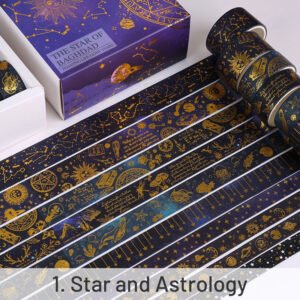 Foil Stamped Washi Tape Set (10 Rolls) - Forest, Star, Ocean, Geometric foil stamped washi tape set 10 rolls forest star ocean geometric sku 1