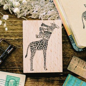 giraffe with scarves wooden rubber stamp b1