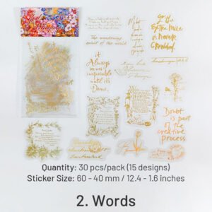 gold foil pet stickers flower fairy words butterfly flower sku 2