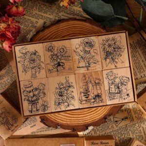 Daily Garden Series Vintage Wood Plant Flower Stamp Set
