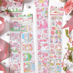 Cherry Blossom Sakura and Rabbit Long Strip Clear Transparent Sticker