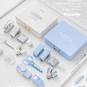 8-Piece Mini Office Tool Storage Box With  Punch , Stapler , Scissors etc