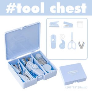 tool box with hole punch stapler scissors and storage 4