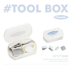 tool box with hole punch stapler scissors and storage 9