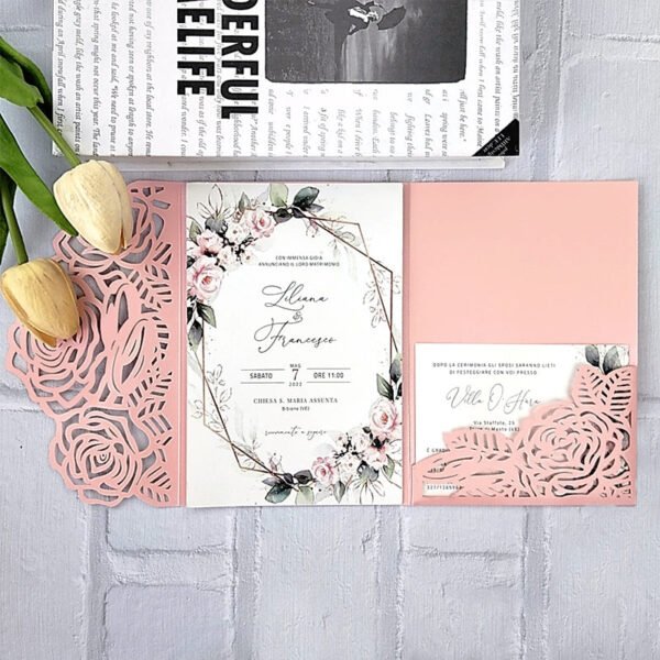 high end tri fold rose flower greeting card invitation b3