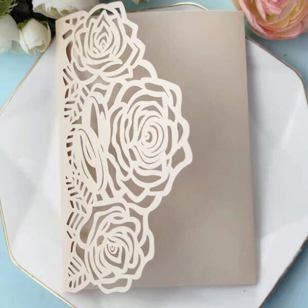 high end tri fold rose flower greeting card invitation b4