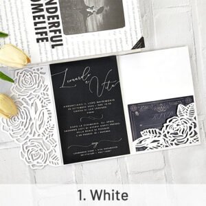 high end tri fold rose flower greeting card invitation sku 1