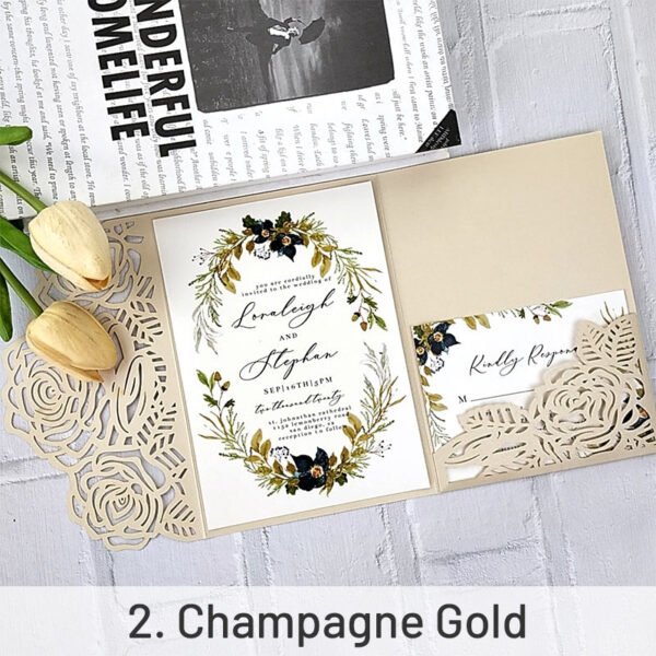 high end tri fold rose flower greeting card invitation sku 2
