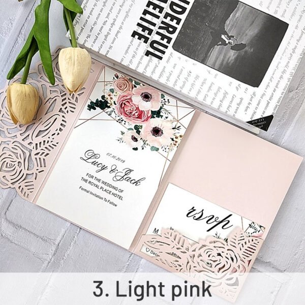 high end tri fold rose flower greeting card invitation sku 3
