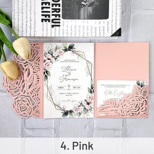 high end tri fold rose flower greeting card invitation sku 4