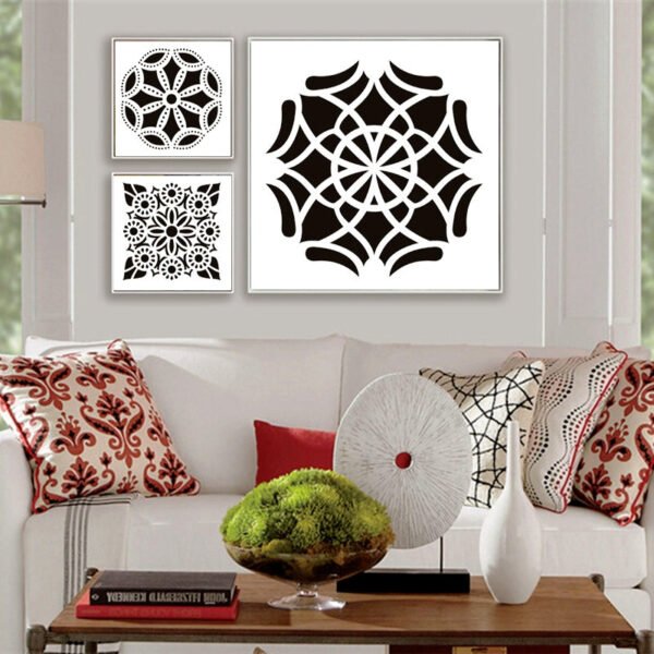 hollow mandala flower spray drawing stencil set b3