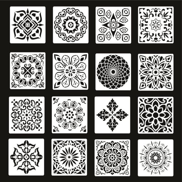 hollow mandala flower spray drawing stencil set sku