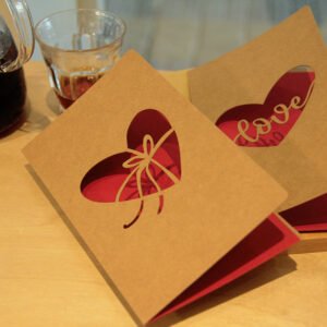retro kraft hollow rose heart holiday greeting card a