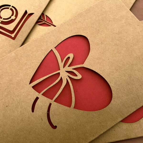 retro kraft hollow rose heart holiday greeting card c