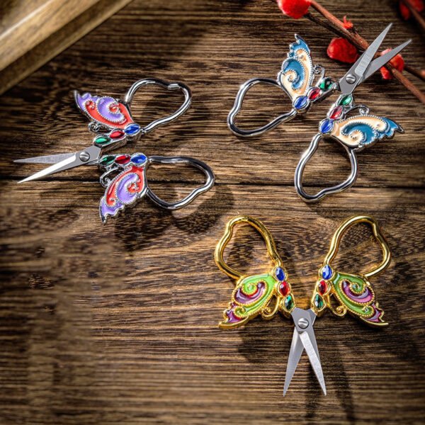 vintage mini butterfly embroidery painted scissors a