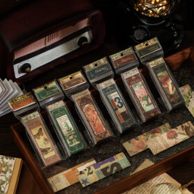 Mini Strip Washi Sticker Book - Mucha, Fruit, Plant, Butterfly, Mushroom, Poster