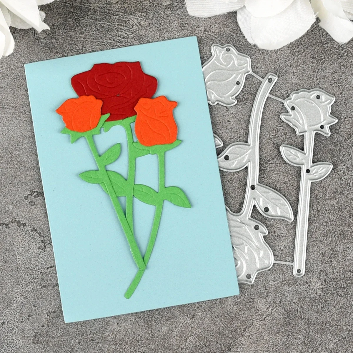 dc_3875_3 Lovely Flower Rose Metal Cutting Dies Side View - DC-3875