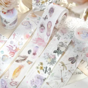 Endless Charm Silver Foil Feather Plant Decorative Tape