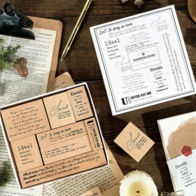 English Phrase Series Wooden Rubber Stamp Set