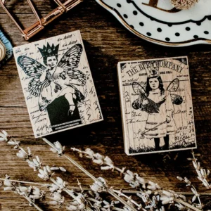 European Retro Little Girl with Butterfly Wings Wooden Rubber Stamp