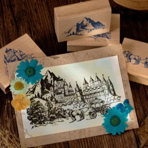 fantasy castle wooden rubber stamp 5