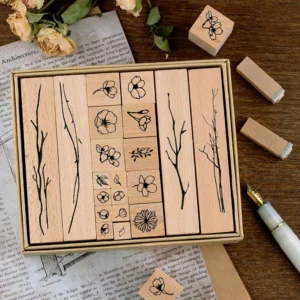Fantasy Utopia Flower Plant Wooden Rubber Stamp Set