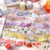 Floral Blossoms in Full Garden Retro Artistic Clear Transparent Tape