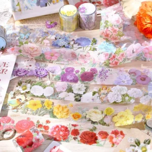 Floral Blossoms in Full Garden Retro Artistic Clear Transparent Tape